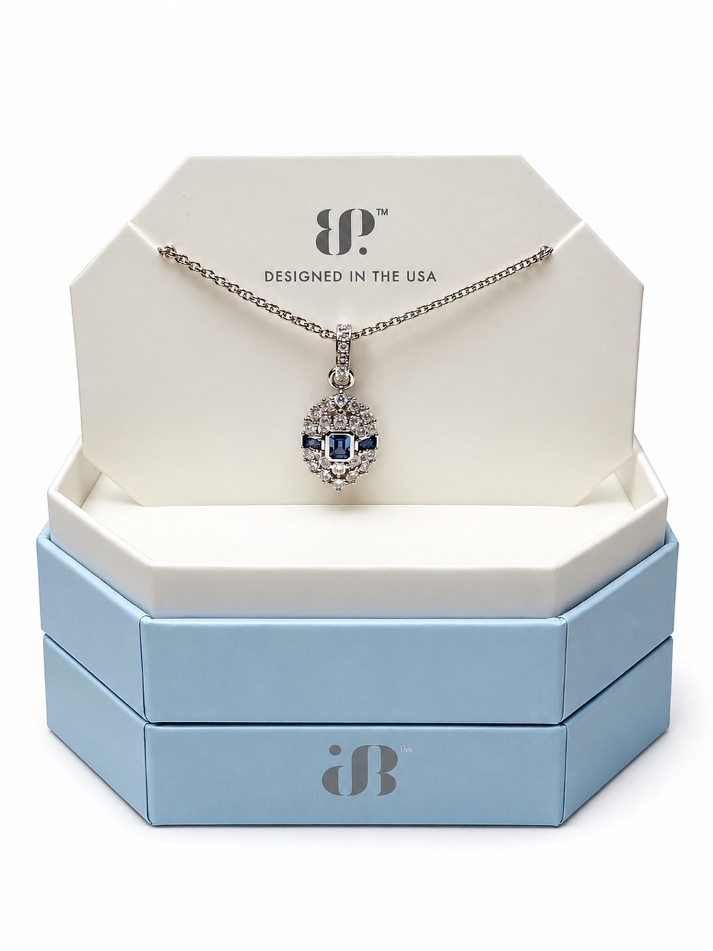 Bomb Party September Birthday Collection Necklace w/ Sapphire & Crystal Pendant